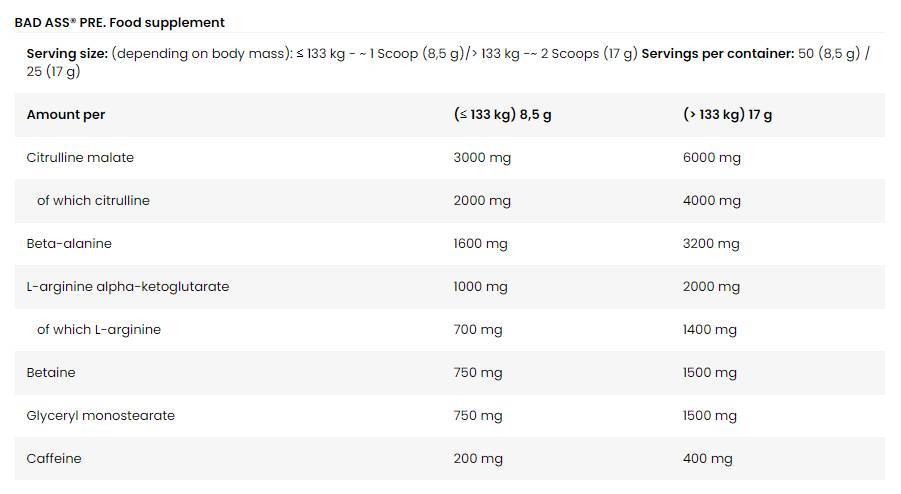 <tc>BAD ASS</tc> /Pre/Extreme Pre-Workout Formel Probe - 18 Gramm