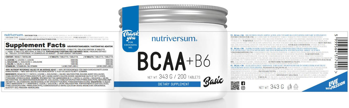 BCAA + B6 Tabletten – 200 Tabletten