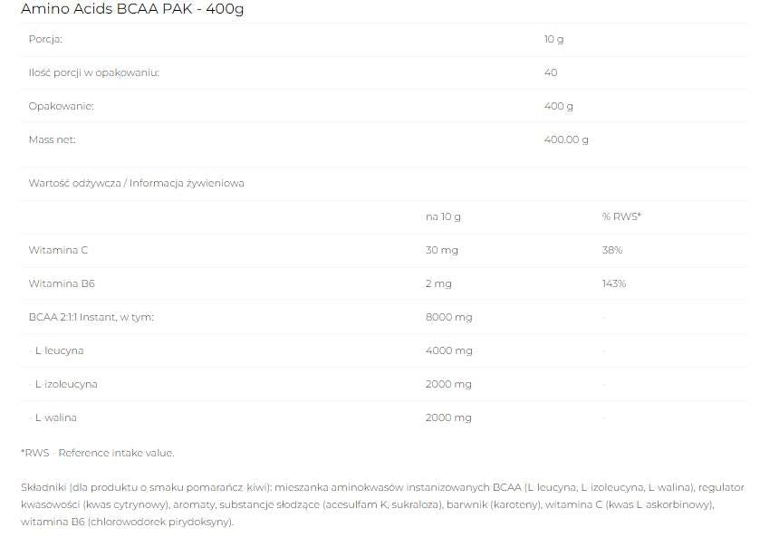 BCAA PAK 2:1:1 Instant – 400 Gramm