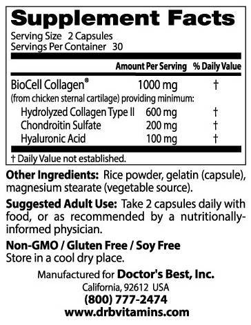 BESTE Hyaluronsäure + Chondroitinsulfat/mit BioCell-Kollagen – 180 Kapseln