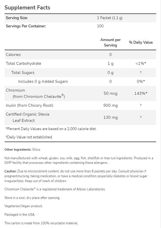 Besseres Stevia® Balance™ | mit Chrom und Inulin – 100 Päckchen