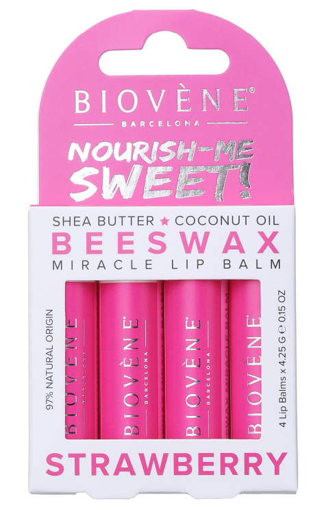 Lippenbalsam mit Bienenwachs und Erdbeere - unwiderstehlicher Geschmack und Pflege - 4 Stücke