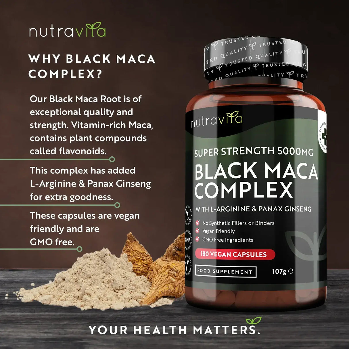 Schwarzer Maca-Wurzel-Komplex 5000 mg/180 Kapseln, 180 Tage/ <tc>Nutravita</tc>