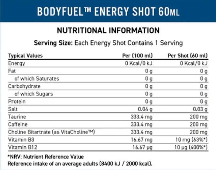 Bodyfuel Energy Shots – 12 x 60 ml