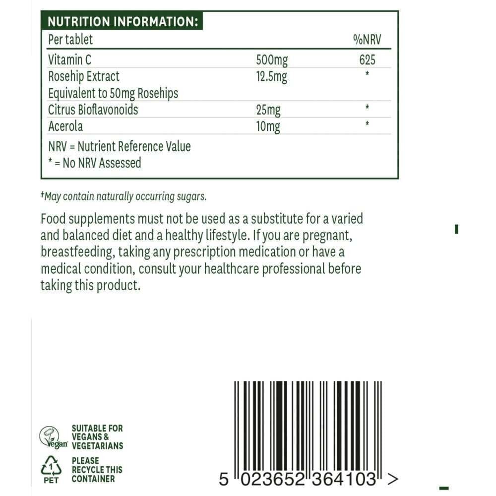 Vitamin C mit Hagebutten, Bioflavonoiden und Acerola (Vitamin C Kautabletten) 500 mg 100 Kautabletten NaturesAid