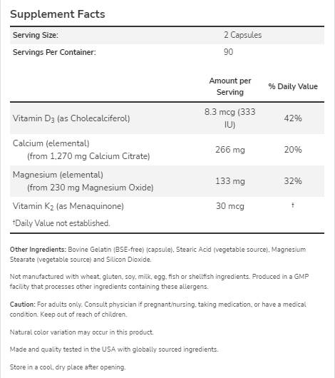 Cal-Mag DK | Kalzium, Magnesium, Vitamin D3 + K2 – 180 Kapseln