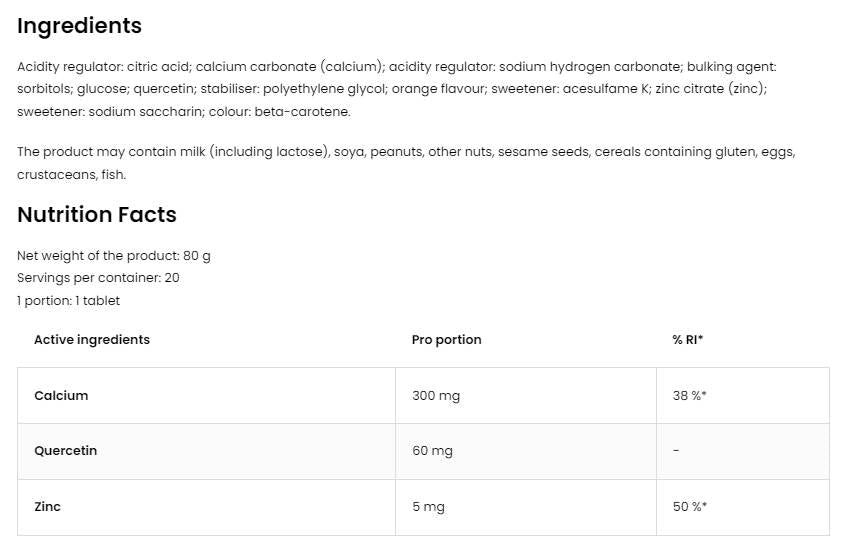 Calcium und Quercetin und Zink | Brausetabletten 20 lösliche Tabletten