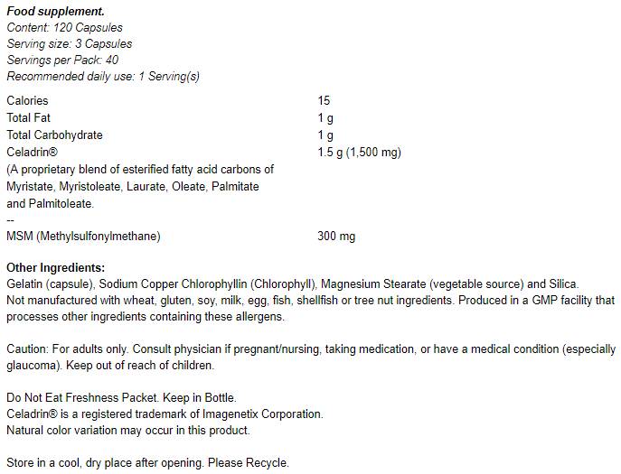 Celadrin & MSM 500 mg – 120 Kapseln