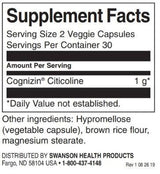 Cognizin Citicolin 500 mg/60 Vcaps - 0