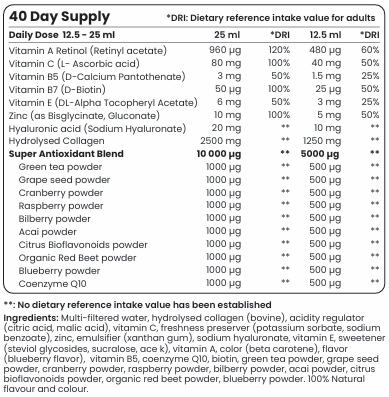 Kollagen mit Retinol, Hyaluronik, CoQ10 - (20/40 Dosen, 500 ml)