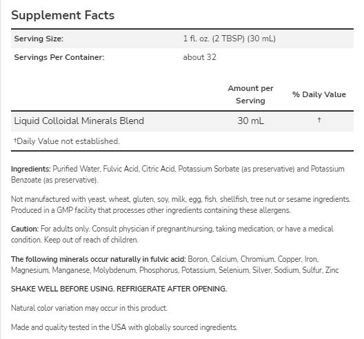 Kolloidale Mineralien | Fulvinsäure-Spurenmineralien – Natürliches Aroma – 946 ml