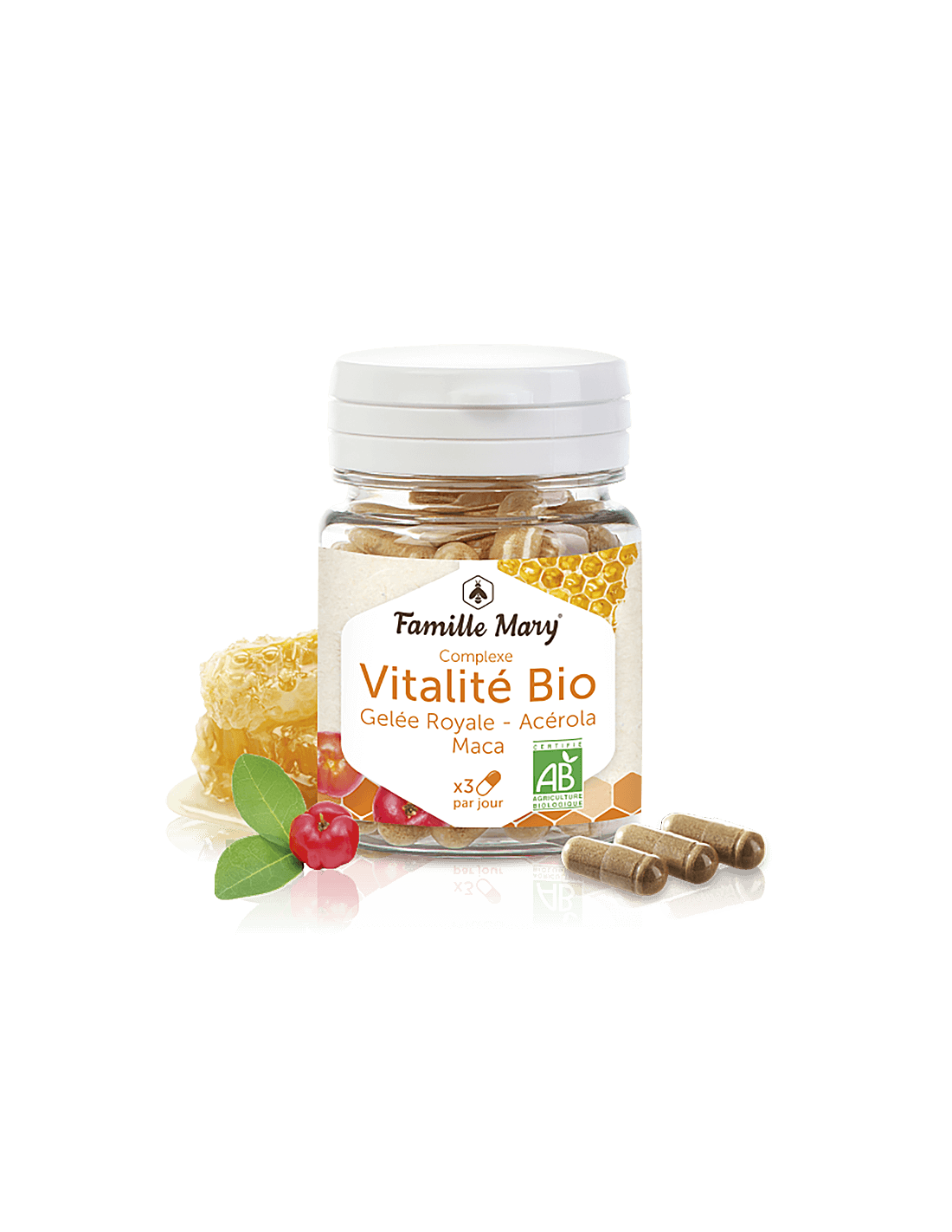 Vitalität und Energie – Bio-Vitalkomplex mit Maca, Gelée Royale und Acerola – Complexe vitalite Bio, 60 Kapseln