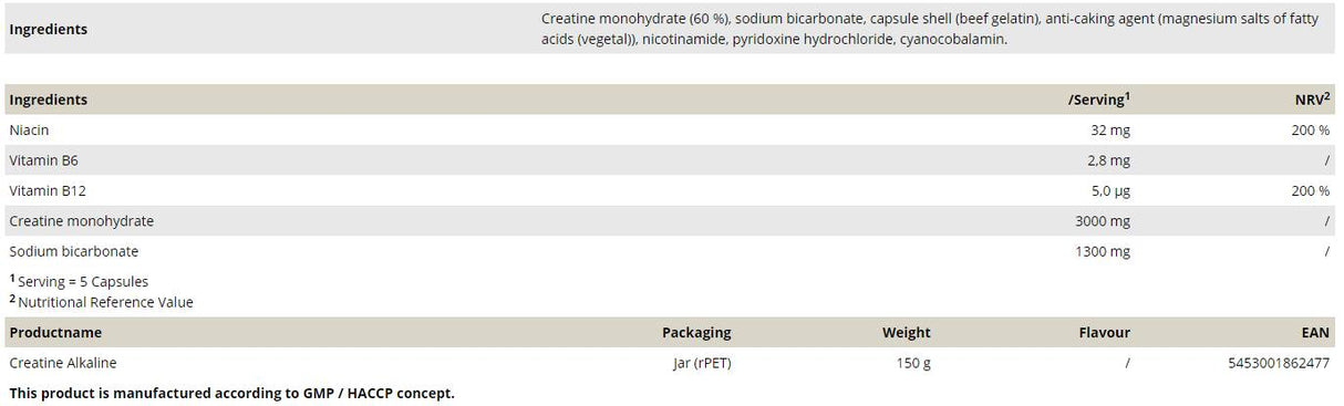Kreatin alkalisch – 150 Kapseln