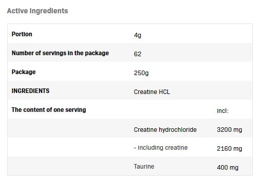 Kreatin HCL aromatisiert – 0,250 kg