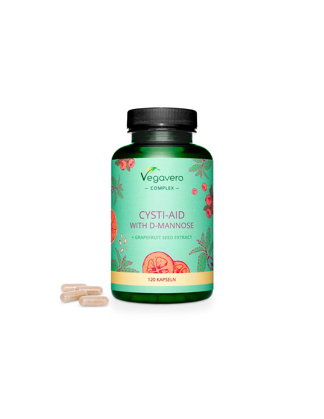 Cysti-Aid mit D-Mannose + Grapefruitkernextrakt – Formel mit D-Mannose und Grapefruitkernextrakt, 120 Kapseln <tc>Vegavero</tc>