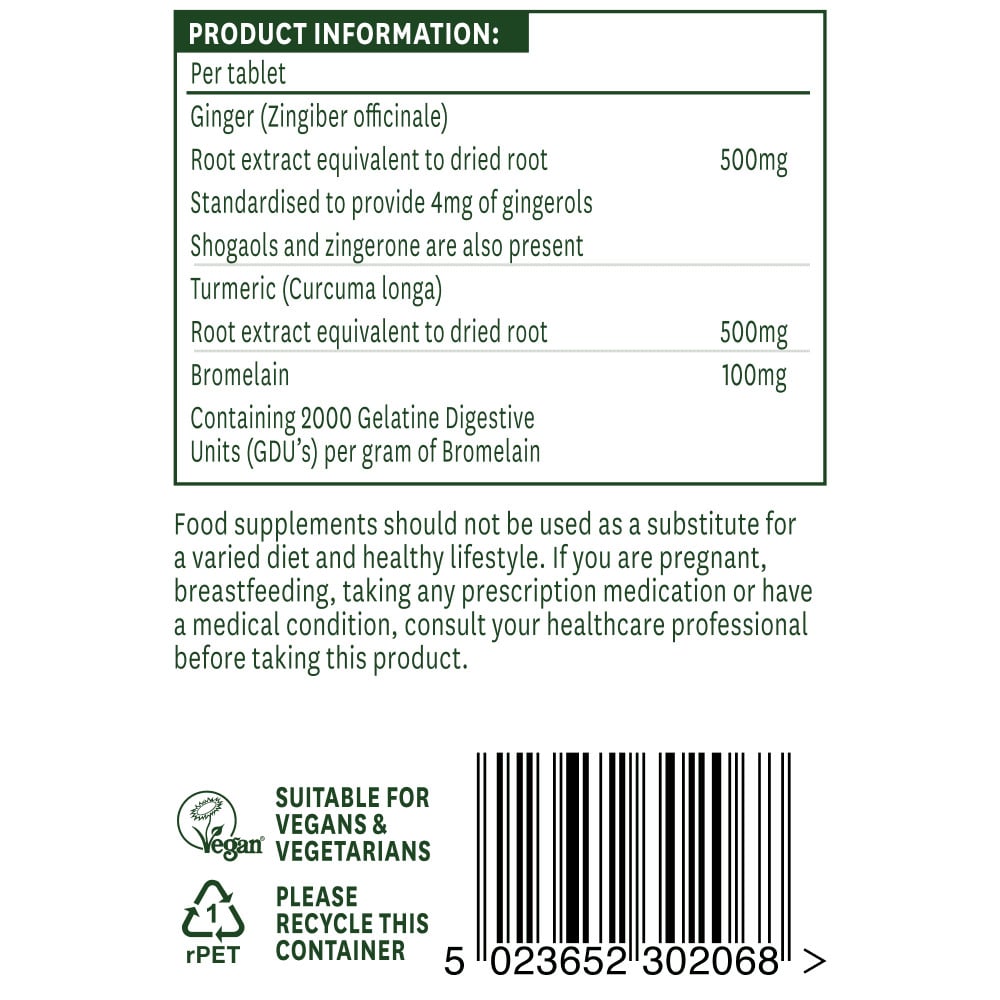 Ingwer, Kurkuma und Bromelain 60 Tabletten NaturesAid