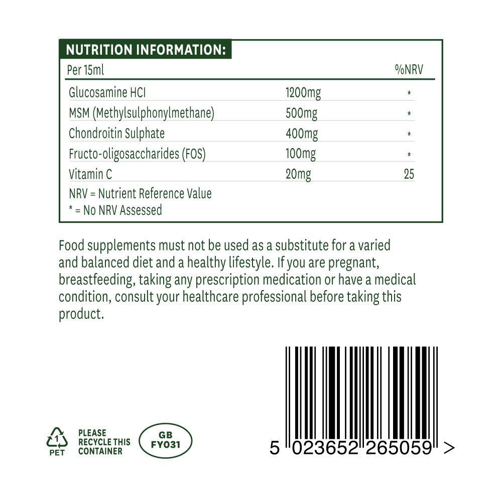 Konzentrierte flüssige Formel für gesunde Gelenke mit Glucosamin, MSM und Chondroitin (Glucosamin, MSM & Chondroitin Liquid) 500 ml NaturesAid