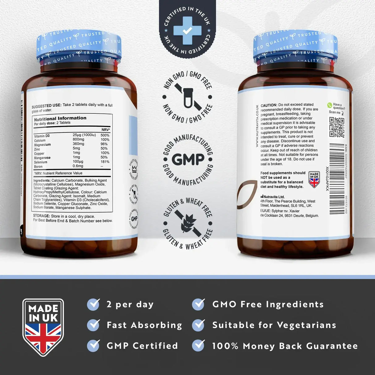 Kalzium, Magnesium, Zink und Vitamin D3 – 365 Tabletten