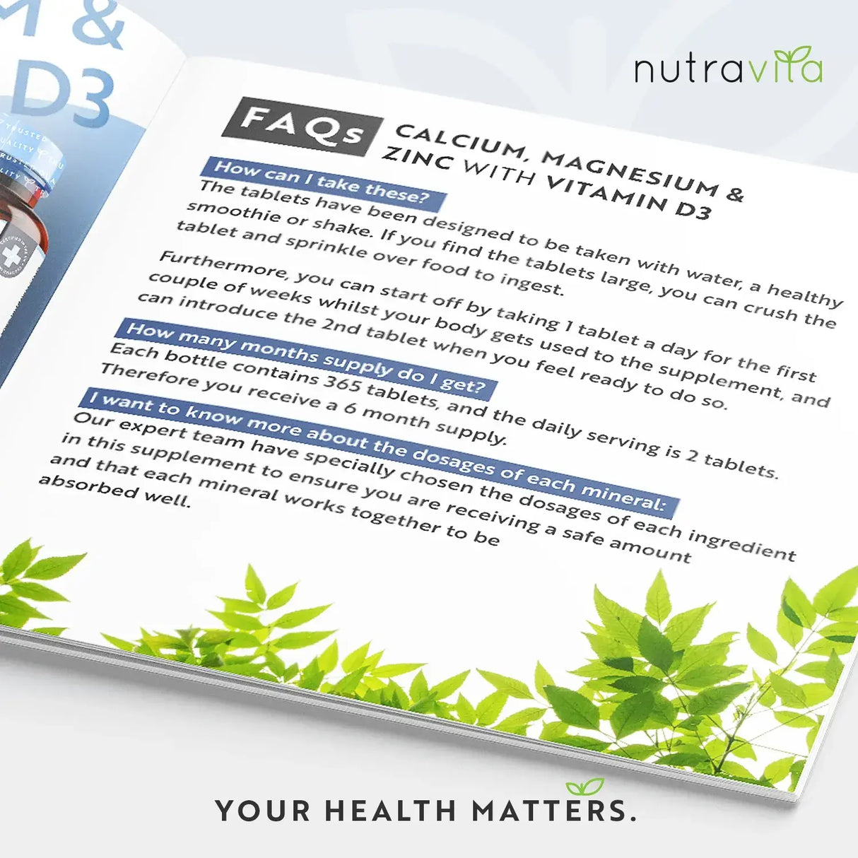 Kalzium, Magnesium, Zink und Vitamin D3 – 365 Tabletten