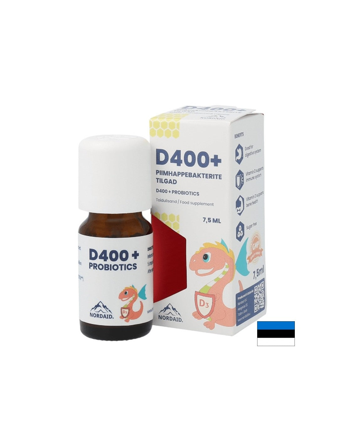 Vitamin D3 400 IE + Probiotika – Immunität und Verdauungssystem, Tropfen für Kinder und Erwachsene, 7,5 ml
