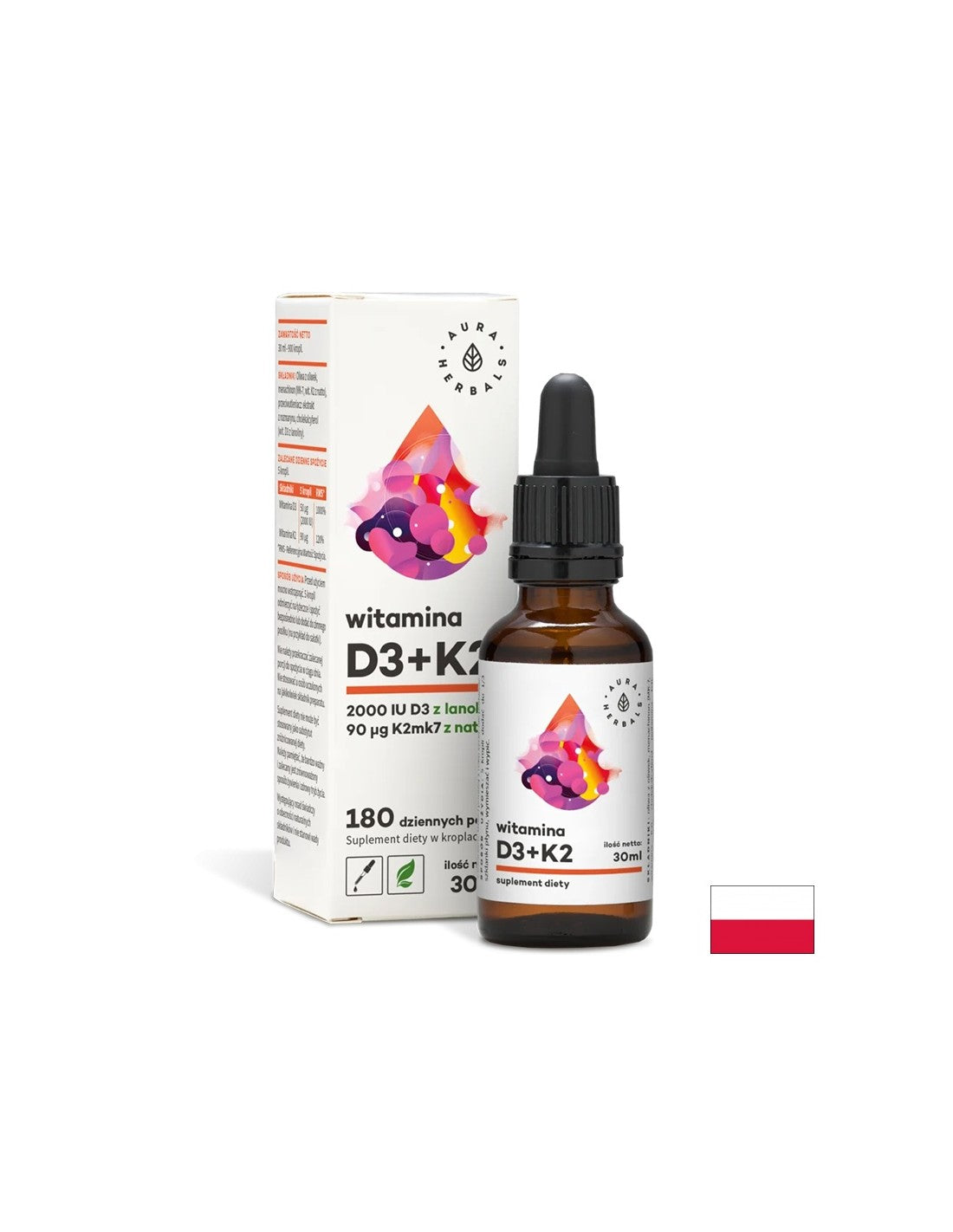 Knochen und Zähne – Vitamin D3 + K2, 30 ml Tropfen <tc>Aura Herbals</tc>