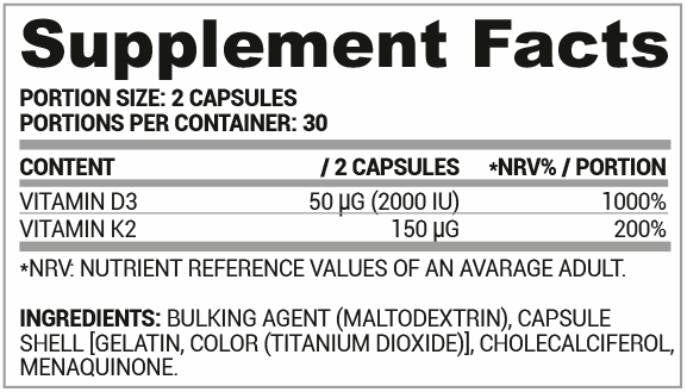 D3 + K2 Vitamin 60 Kapseln
