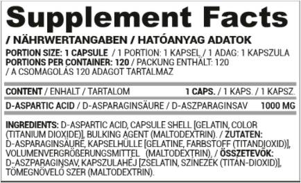 DAA Dunkel | D-Asparaginsäure 1000 mg 120 Kapseln