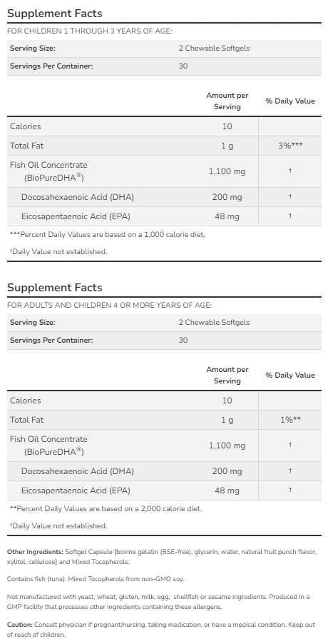 DHA 100 mg Kautabletten für Kinder – 60 Kautabletten