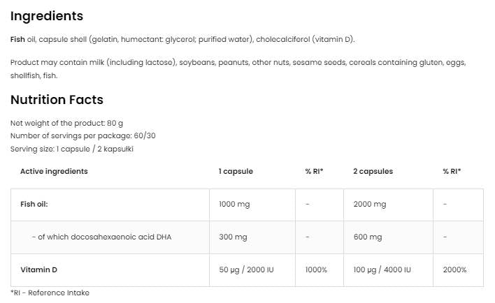 DHA + Vitamin D3 | 300 mg DHA aus Fischöl 60 Gelkapseln