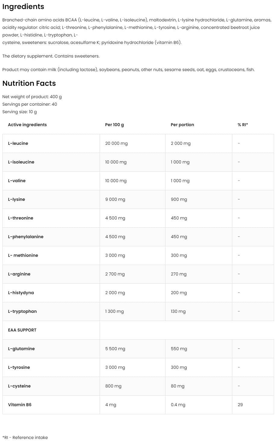 EAA/Essentielle Aminosäuren – 200 Gramm
