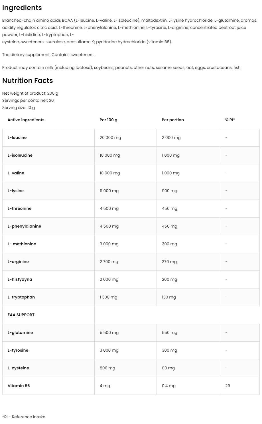 EAA/Essentielle Aminosäuren – 200 Gramm