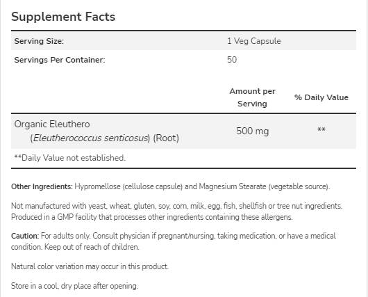 Eleuthero 500 mg | Sibirischer Ginseng – 250 Kapseln