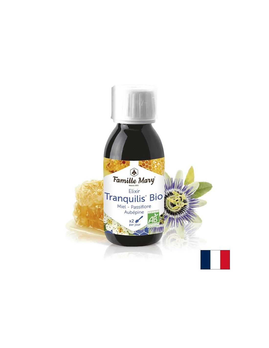 Elixir Tranquilis Bio Miel Passiflore Aubépine/ Bio-Sirup mit Bienenhonig, Passionsblume, Weißdorn/Ruhiger Schlaf, 125 ml Famille Mary