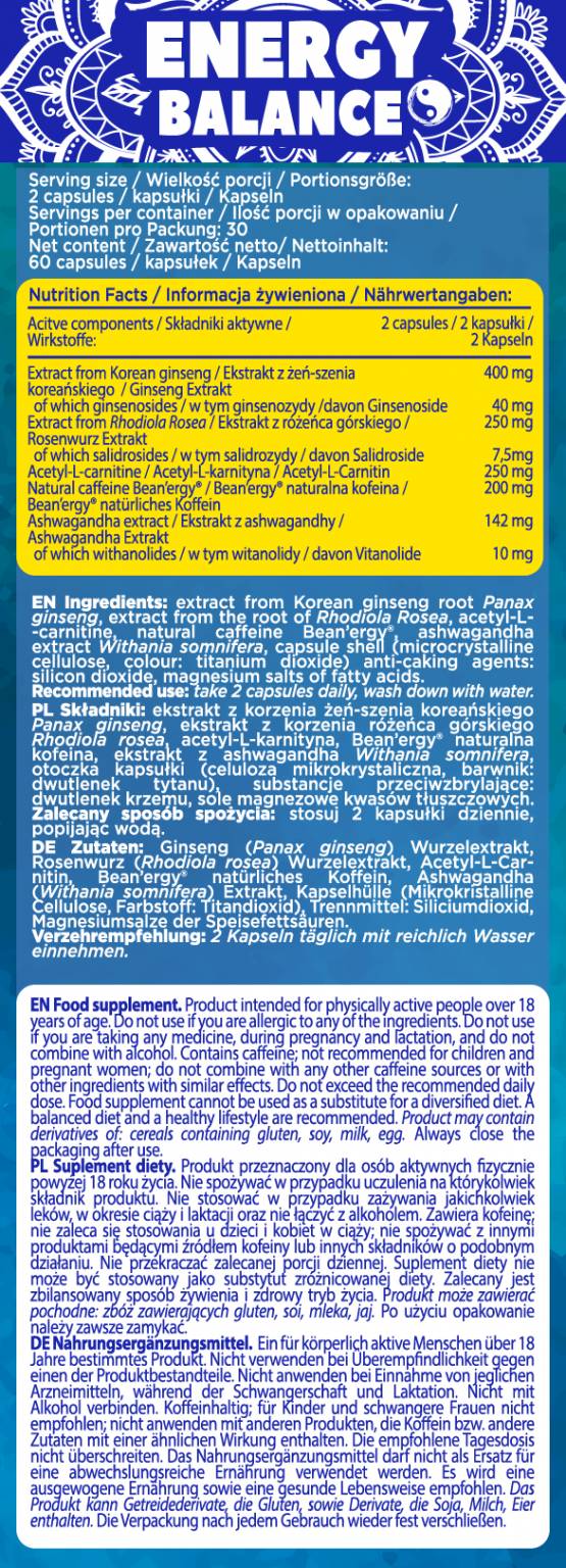 Energiebilanz | Natürliches Koffein + Adaptogene – 60 Kapseln