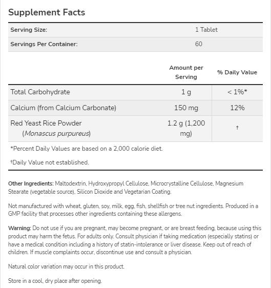 Red Hefe Reis 1200 mg | Konzentriert 10: 1 Extrakt - 60 Tabletten