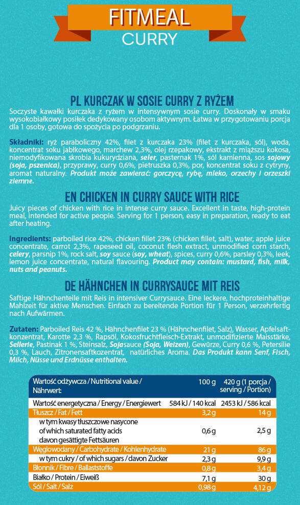 FitMeal Curry | Verzehrfertige Mahlzeit mit hohem Proteingehalt – 420 Gramm