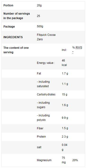 FitQuick Cocoa Zero | mit Erythritol - 500 Gramm