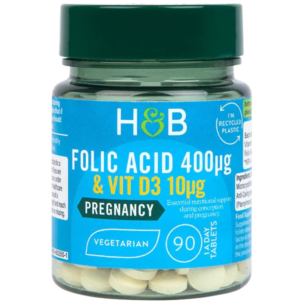 Folsäure 400 µg | Mit Vit D3 10 µg – 90 Tabletten