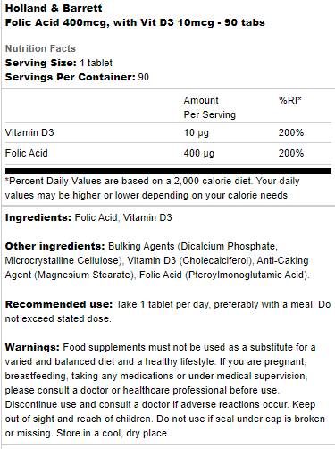 Folsäure 400 µg | Mit Vit D3 10 µg – 90 Tabletten