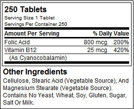 Folsäure 800 µg – 250 Tabletten