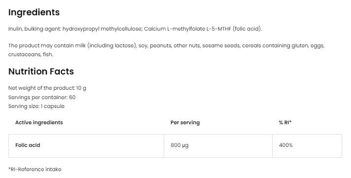 Folsäure 800 mg | Methylfolat 5-MTHF 60 Kapseln
