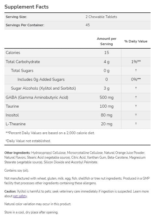 GABA Kautabletten | mit Taurin, Inosit und Theanin – 90 Kautabletten