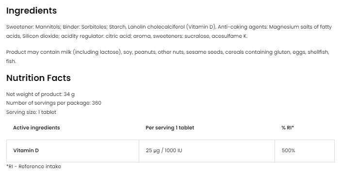 Vitamin D3 1000 Kinder | Lutschen 360 Sublingual Tablets
