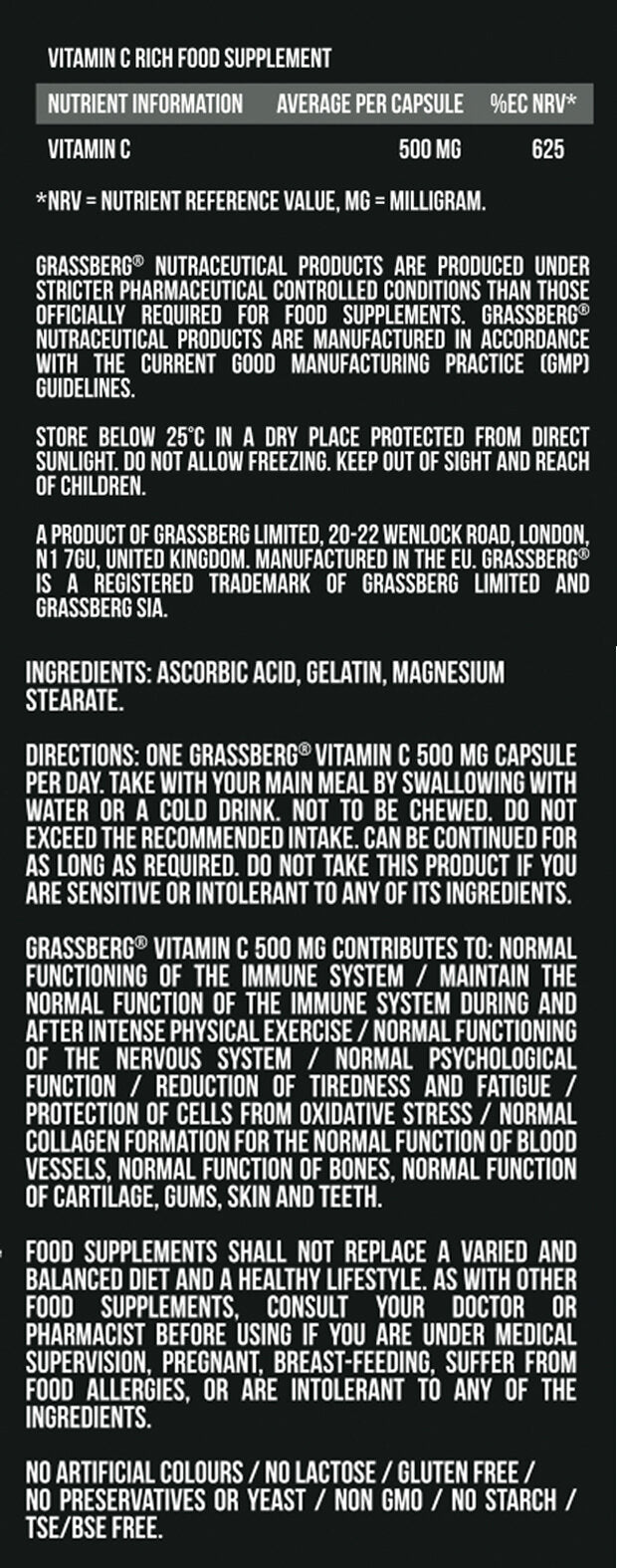 GRASSBERG Vitamin C 500 mg/60 Kapseln