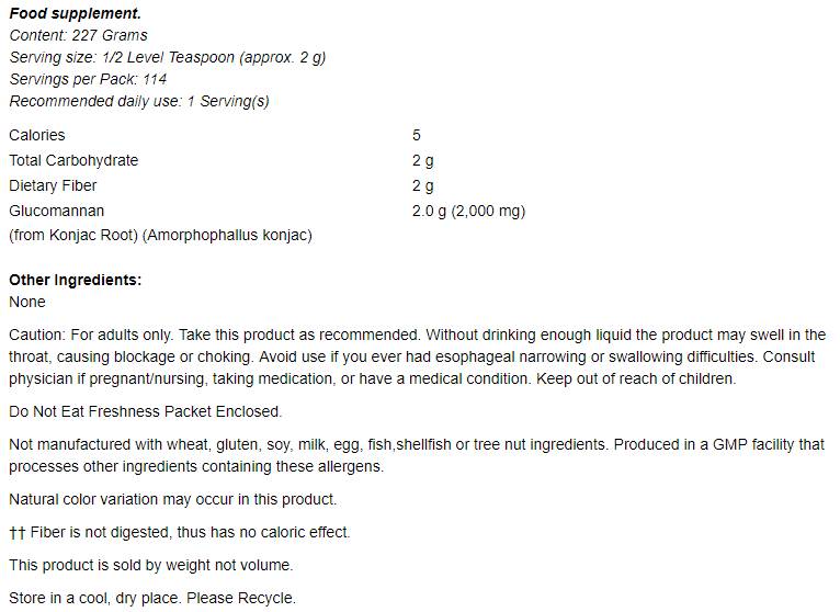 Glucomannan aus reinem Konjakwurzelpulver – 227 Gramm