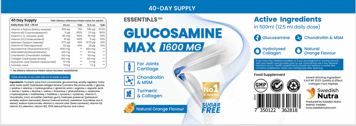 Glucosamin Max mit Kollagen Typ 2, MSM, Chondroitin (40/20 Dosen, 500 ml)