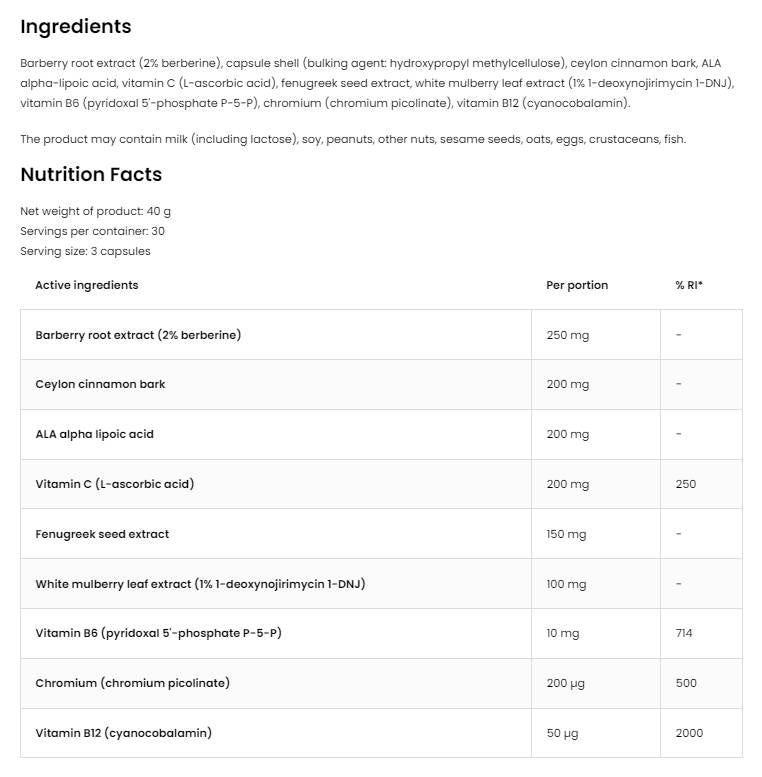 Glukosesystemhilfe | mit Berberin, Alpha-Liponsäure, Zimt und Maulbeere 90 Kapseln
