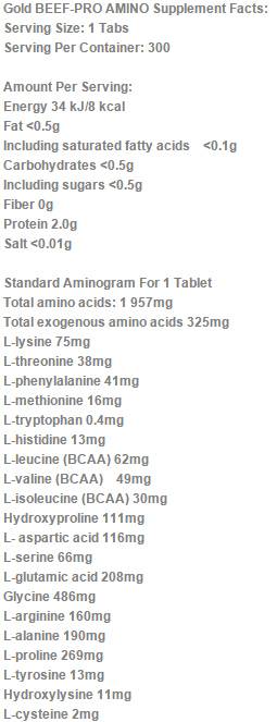 Gold Beef-Pro Amino Mega Tabs – 300 Tabletten