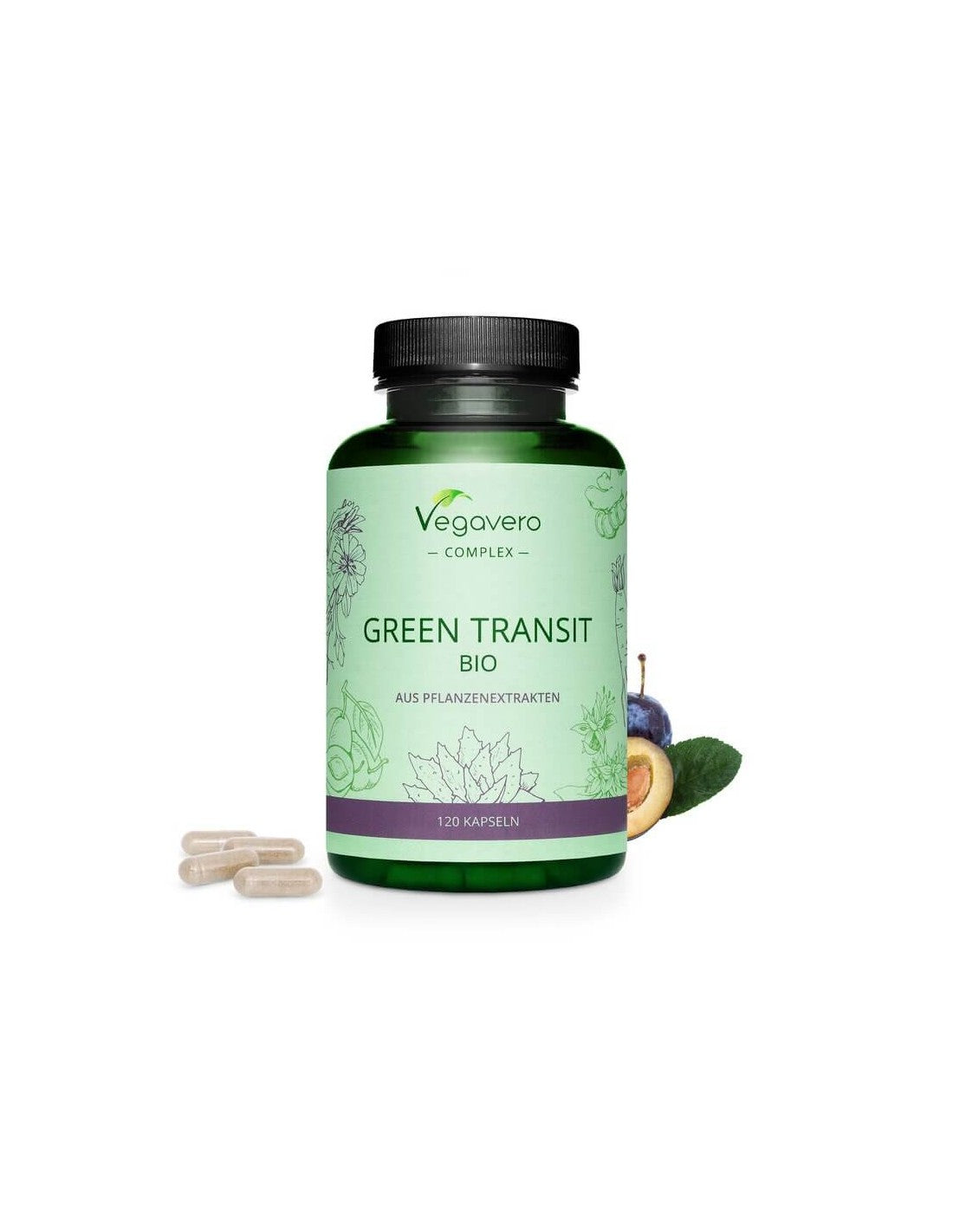 Green Transit Bio/Kräuterformel für eine gute Verdauung, 120 <tc>Vegavero</tc> Kapseln
