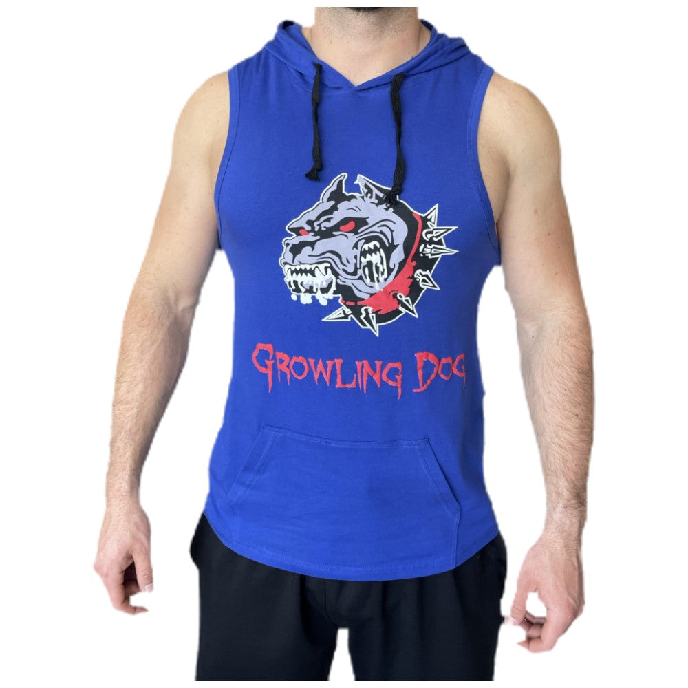 Tank Top Knurrender Hund mit Kapuzenpullover – Blau/Tank Top Knurrender Hund mit Kapuzenpullover – Blau